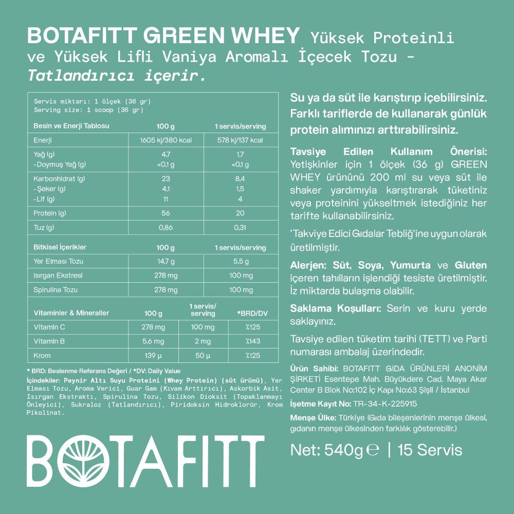 GREEN WHEY ÇİKOLATA (Protein & Lif )